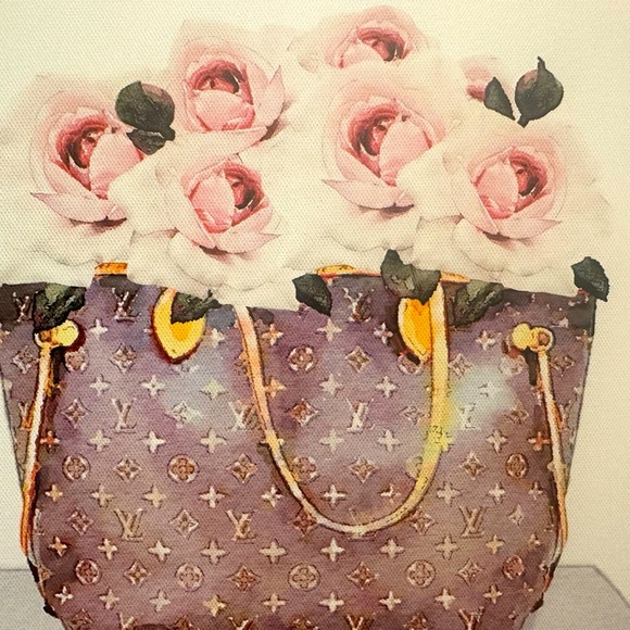 NEW Canvas Fashion Wall Art | Pink Tone Books, Bag With Roses - Canvas Print - Picture 5 of 8